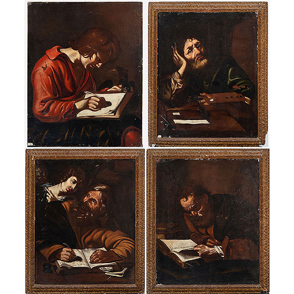 Muy Importante serie de los 4 apóstoles, a la manera de Miquel March (València, 1633-1670), escuela valenciana del siglo XVII.