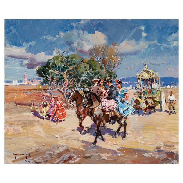 Ignacio Gil Sala (Barcelona, 1913-2003) Romería. Óleo sobre tela. Firmado.