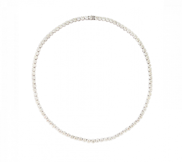 Collar rivière de 93 brillantes engastados en garras articuladas.   En montura de oro blanco de 18 K.