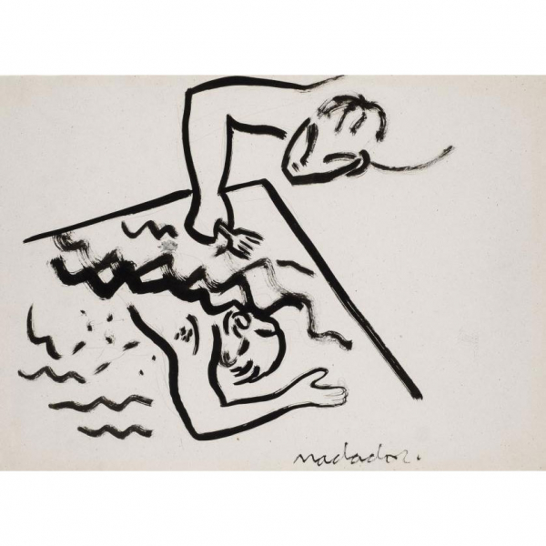 Miquel Barcelo.   "Nadador (1982)". Tinta y grafito sobre papel.