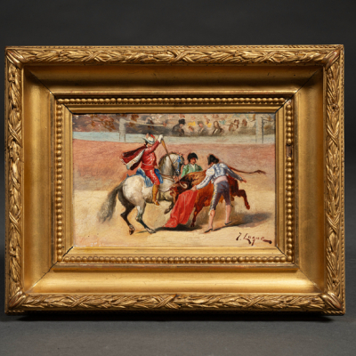 &quot;Picador con el toro&quot;  L. LUQUE, Escuela Española del siglo XIX-XX