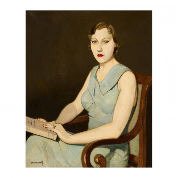 Rafael Durancamps Folguera (Sabadell, Barcelona, 1891-Barcelona, 1979) Dama con carmín. Óleo sobre tela