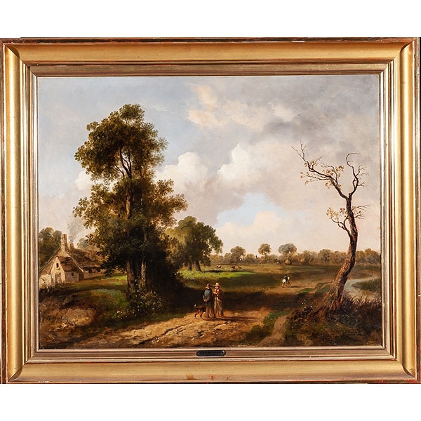 Jean Baptiste Adolphe Bronquart (Francia S. XIX) "Paisaje con personajes en el centro"