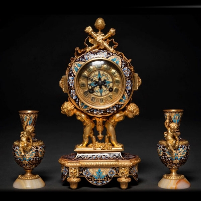 Oudin-Marseille Reloj de sobremesa francés esmalte cloisonné