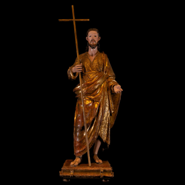 Gran escultura de San Juan Bautista, escuela castellana, siglo XVIII.