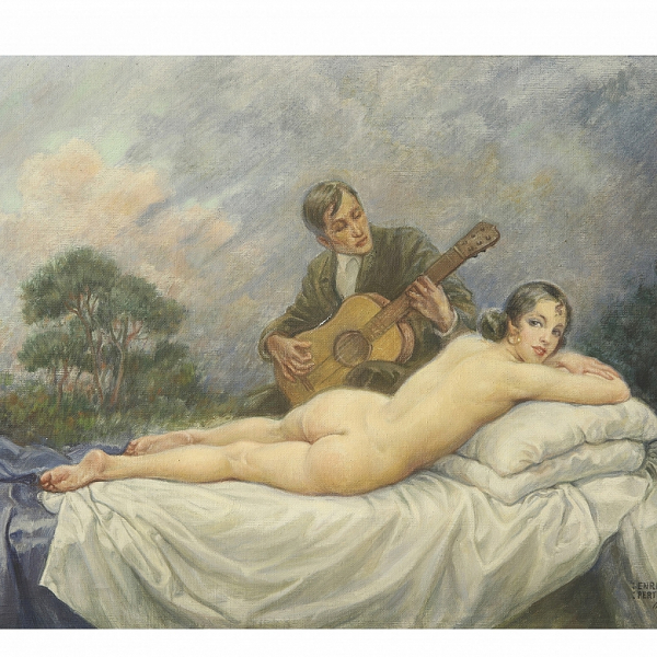 Enrique Pertegás Ferrer (1884-1962) "La canción galante", 1954. Óleo sobre lienzo. Firmado