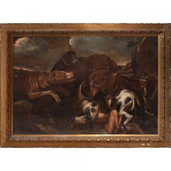 Enganche del Oso, escuela flamenca del siglo XVII, c&iacute;rculo de Paul de Vos (Amberes, h. 1591/1595-1678).   &Oacute;leo sobre lienzo