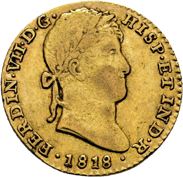 Moneda 1818 Fernando-VII Sevilla CJ 2 Escudos M.B.C.