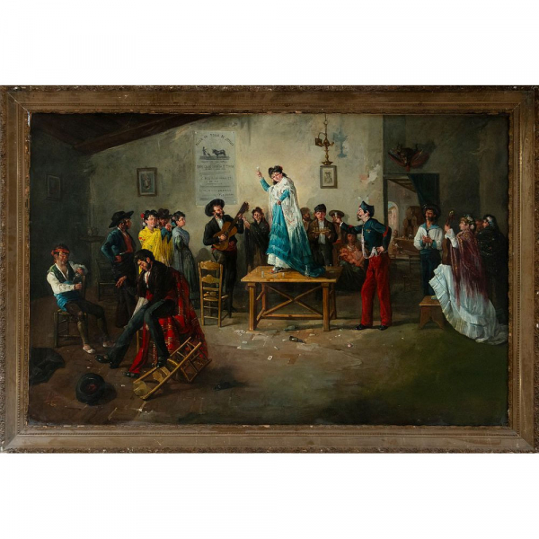 "Escena de taberna andaluza" Escuela costumbrista espa&ntilde;ola. Siglo XIX.   &Oacute;leo sobre lienzo.