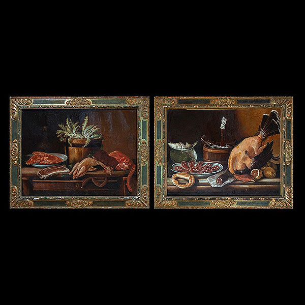 Pareja de Bodegones, Mariano Nanni (Nápoles, c. 1725 – Madrid, 1804​), firmados y publicados.