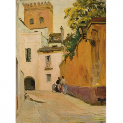 Gonzalo Bilbao Martínez.   &quot;Judería de Sevilla&quot;. Óleo sobre lienzo. 