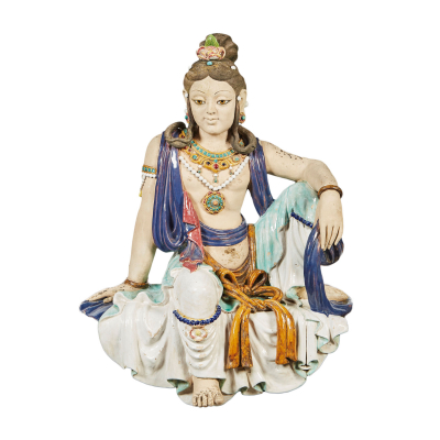 Antonio Campuzano Solans (Barcelona, 1919-1988) Dios hindú Shiva. Escultura en terracota parcialmente esmaltada y vidriada.