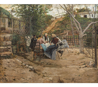 SANTIAGO RUSI&Ntilde;OL Y PRATS (Barcelona, 1861-Aranjuez, Madrid, 1931)  La Cargolada.   &Oacute;leo sobre lienzo.   
