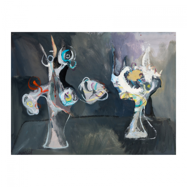 Jaume Muxart Domènech (Martorell, Barcelona, 1922-Barcelona, 2019)  Flors amb dos ulls.  Óleo sobre tela. Firmado.