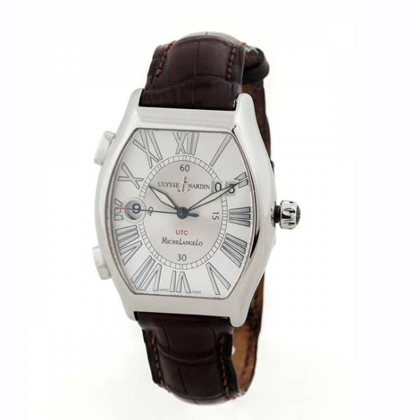 Reloj suizo caballero ULYSSE NARDIN, 'MicheLangeLo Gigante UTC', ref. 223-11, en acero brillo y piel
