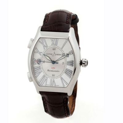 Reloj suizo caballero ULYSSE NARDIN, &#039;MicheLangeLo Gigante UTC&#039;, ref. 223-11, en acero brillo y piel
