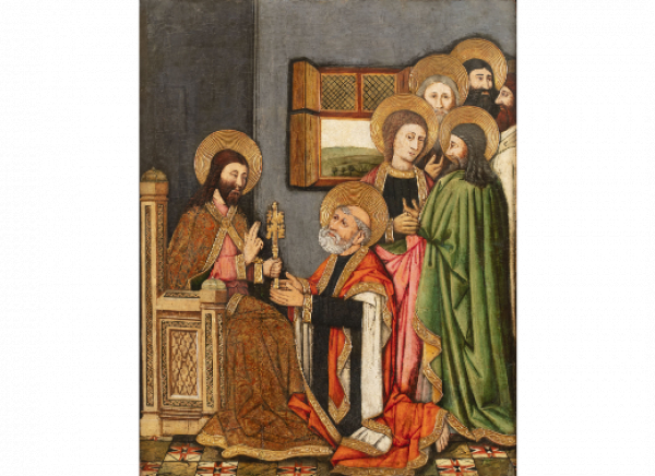 MAESTRO DE CERVERA también conocido por MAESTRO DE PERE GIRARD (activo 1461-1494) Jesús entregando las llaves a San Pedro