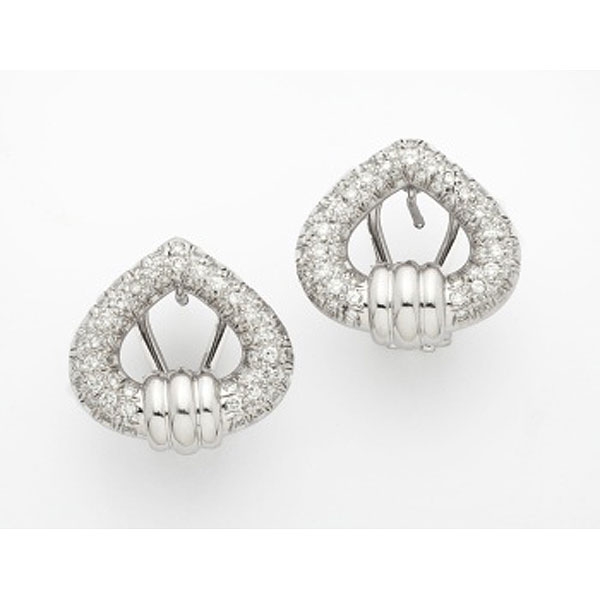 Pendientes en oro blanco en forma decoración con cuajado de diamantes talla brillante