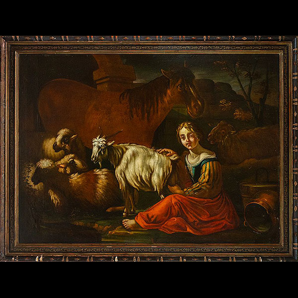 Taller de PHILIP PETER ROOS, CONOCIDO COMO ROSA DA TIVOLI (St. Goar, 1657 - Roma, 1706) - Escena Pastoril.