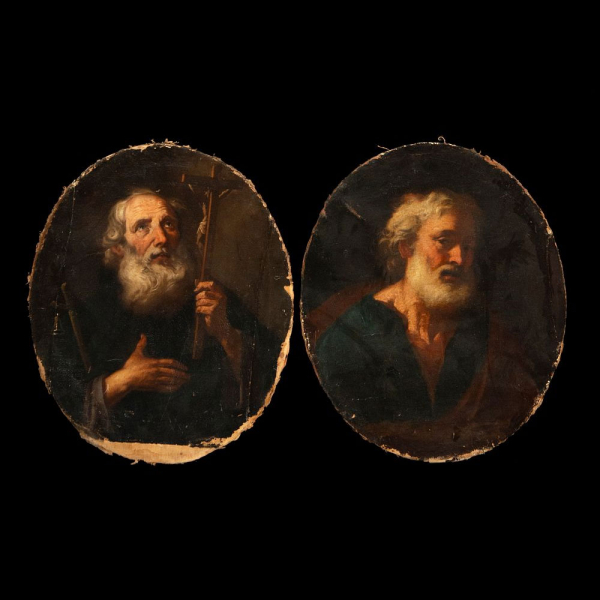 Pareja de Apóstoles Santiago y San Andrés - Atribuíbles a Luca Giordano (Nápoles, 1634 - Nápoles, 1705) - Escuela Italiana Napolitana Barroca del siglo XVII - Italia.