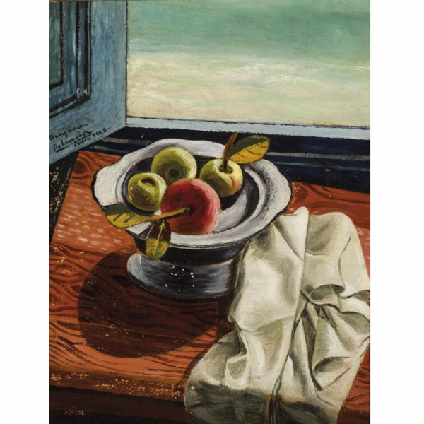 Benjamín Palencia. "Bodegón (1926)". Óleo sobre lienzo adherido a tabla. Firmado y fechado (1926) 