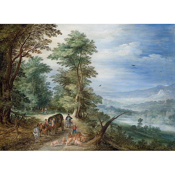 Escuela Flamenca S. XVII.  "Personajes en el camino". 