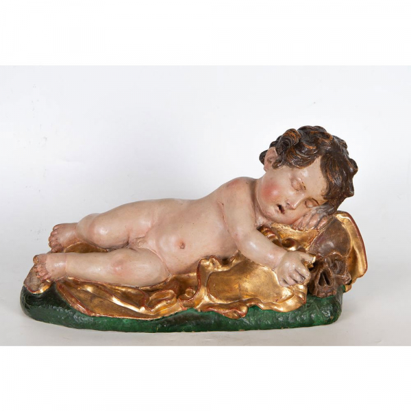 Niño Jesús Dormido, Giovanni Battista Morelli (Roma, ? – Madrid, 1669), Escuela Italiana del siglo XVII.   En terracota policromada