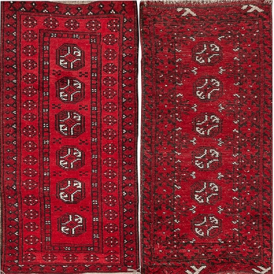 Pareja de alfombras de lana de color rojizo