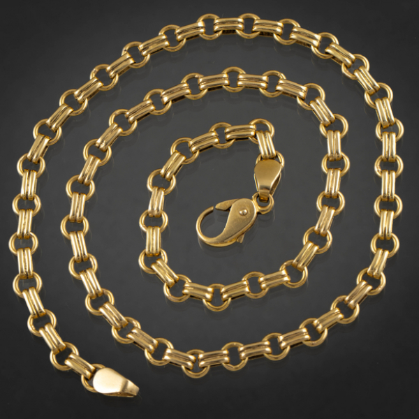Cadena de eslabones circulares y rectangulares en oro amarillo de 18 kt.