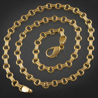 Cadena de eslabones circulares y rectangulares en oro amarillo de 18 kt.