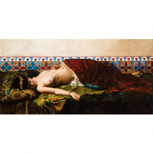 Joaquín Agrasot.  "La favorita del harén". Óleo sobre lienzo. Firmado 