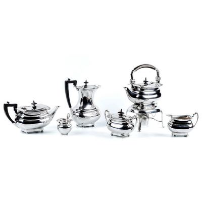  Juego de café y té vintage, en plata de ley contrastada 