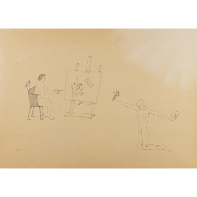 Joan Pon&ccedil; (Barcelona, 1927-Saint Paul de Vence, Francia, 1984)  La artista y su modelo.  Dibujo Firmado