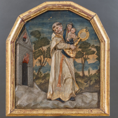 &quot;San Jacinto de Polonia&quot; Alto relieve en madera talllada y policromada. Siglo XVIII