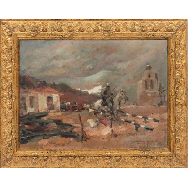 LUIS GARCÍA CAMPOS  (Bilbao 1928 - 2011) "Encierro en grises " Firmado: García Campos