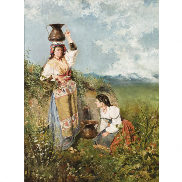 PLASENCIA, CASTO (1846 - 1890) "Pastoras napolitanas". Óleo sobre lienzo.