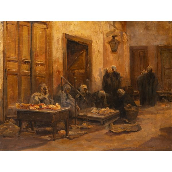 Atribuido a Marie Lucas Robiquet (Avranches, Francia, 1858-Saint-Raphael, Francia, 1959).  Escena orientalista. 