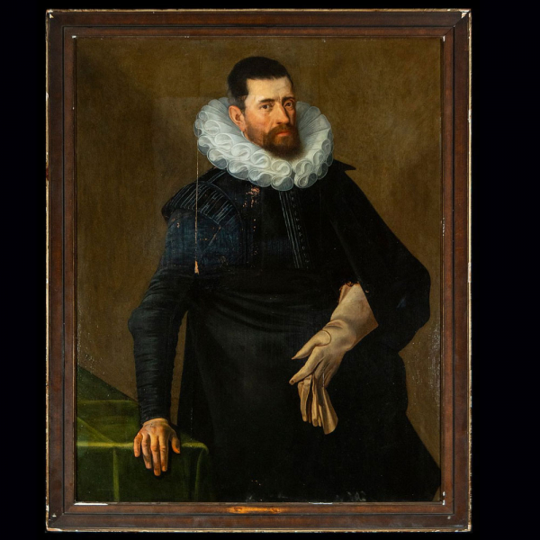 Entorno de Frans II Pourbus ​(Brujas, 1545 - Amberes, 1581) - Retrato de caballero con lechuguilla y guantes. 