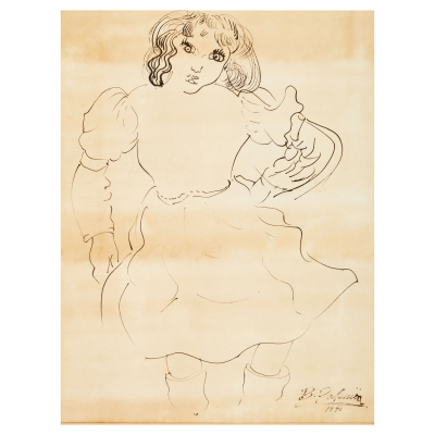 Benjamín Palencia (Borrax, Albacete, 1894-Madrid, 1980) Muchacha. Dibujo a tinta y plumilla sobre papel.