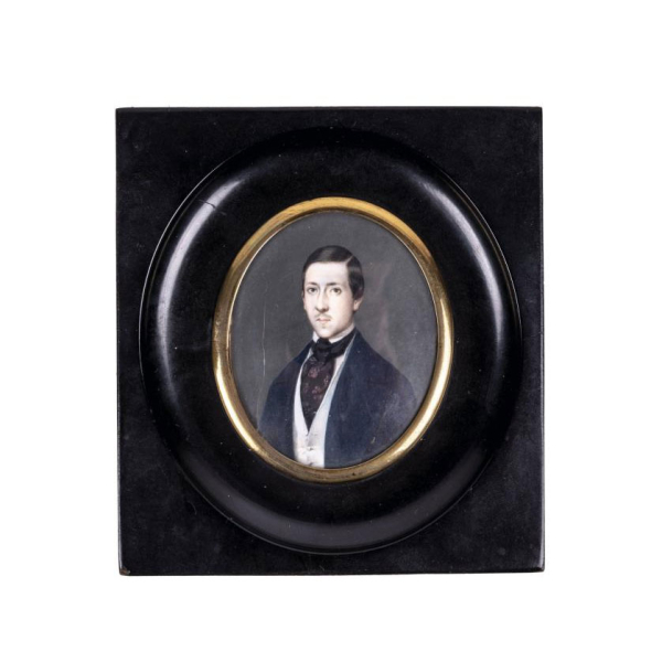 Escuela Española Pps. S. XIX. "Retrato de Don Salvador Paniagua". Miniatura pintada al gouache.