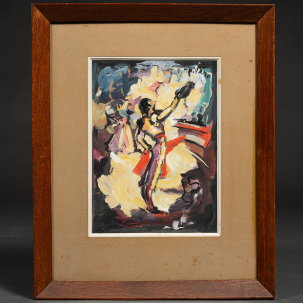 "Ovación al torero".  EDUARDO PISANO(Cantabria, 1912-Paris, 1986).   Firmado: Pisano.   Técnica: Gouache/cartón