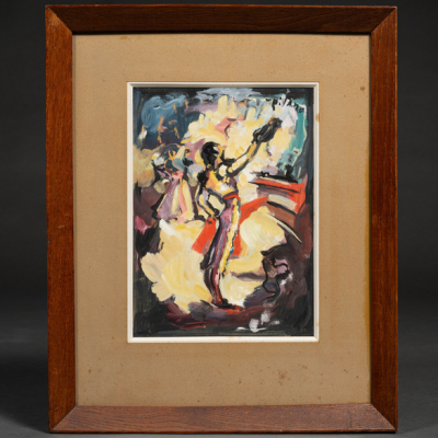 &quot;Ovación al torero&quot;.  EDUARDO PISANO(Cantabria, 1912-Paris, 1986).   Firmado: Pisano.   Técnica: Gouache/cartón