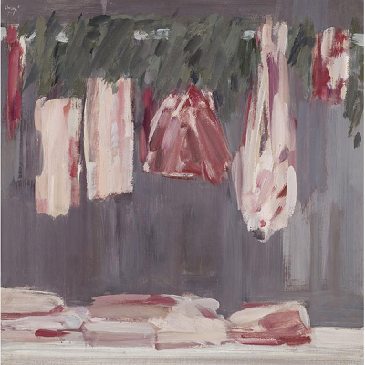 Fermín Aguayo.   &quot;La Boucherie (1961)&quot;. Óleo sobre lienzo. Firmado y fechado (61) en el ángulo superior izquierdo.
