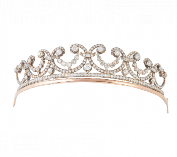 Diadema Belle-Époque de brillantes de talla antigua y oro amarillo de 18 K con vistas en plata.