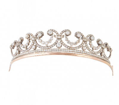 Diadema Belle-Époque de brillantes de talla antigua y oro amarillo de 18 K con vistas en plata.
