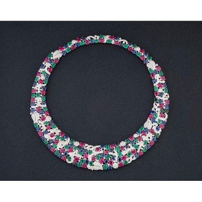 Gran collar Tutti Frutti, rubí, zafiro, esmeralda
