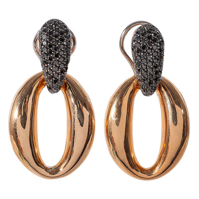 Pendientes en oro bicolor con media criolla en pavé de diamantes negros talla brillante 