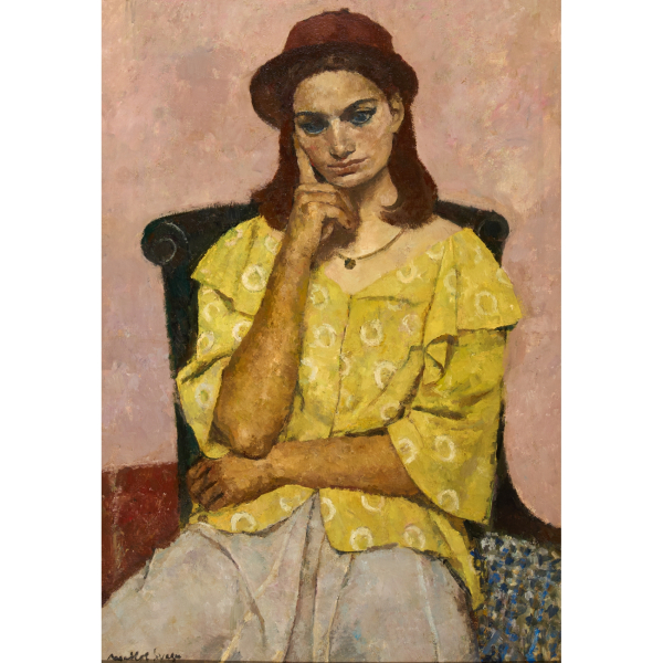 Josep Maria Mallol Suazo (Barcelona, 1910-1986)  Chaqueta amarilla.  Óleo sobre tela. Firmado. 