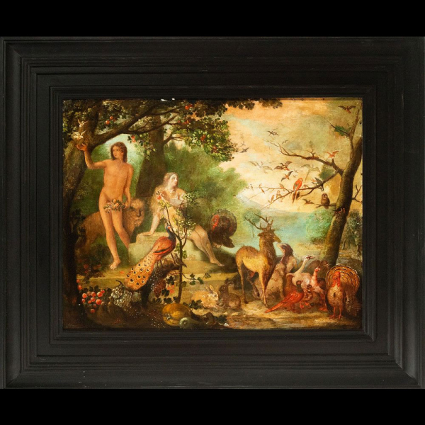 El Jardín del Edén, escuela flamenca del siglo XVII.    Óleo sobre cobre
