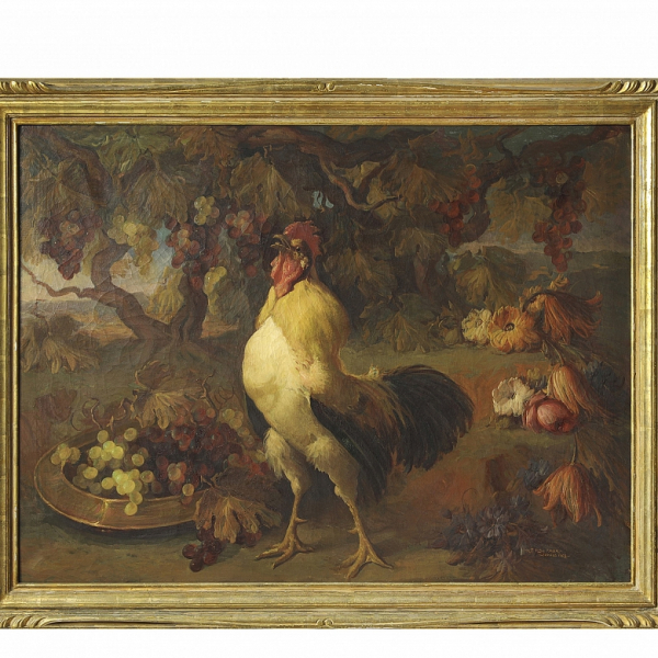 José Palomar (1929-2001) "Gallo", Sevilla, 1958.   Óleo sobre lienzo. Firmado